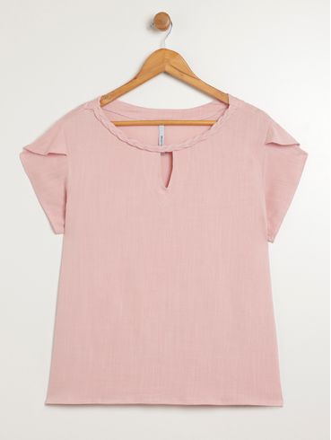Blusa Manga Curta Plus Size Feminina ROSA CLARO