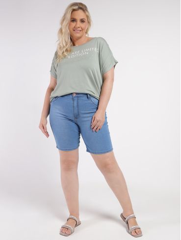 Blusa Creponada Manga Curta Plus Size Feminina VERDE CLARO