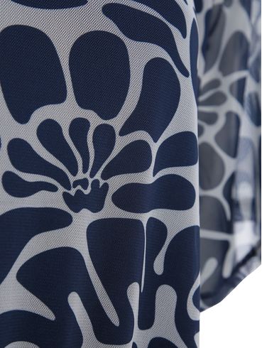 Blusa Tule Manga Curta Feminina MARINHO