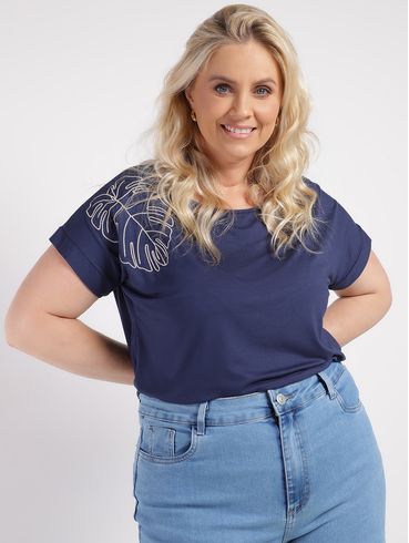 Blusa Manga Curta Plus Size Feminina MARINHO