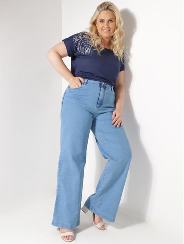 Blusa Manga Curta Plus Size Feminina MARINHO