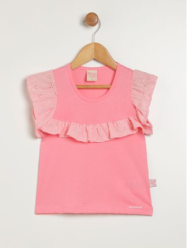 Blusa Manga Curta Infantil Para Menina - ROSA