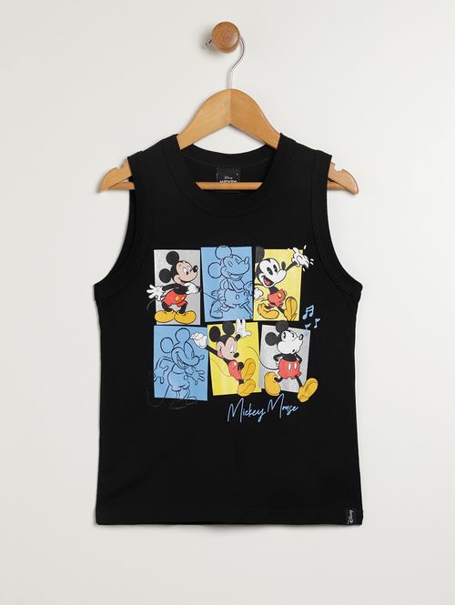 Camiseta Regata Mickey Mouse Infantil Para Menino- PRETO