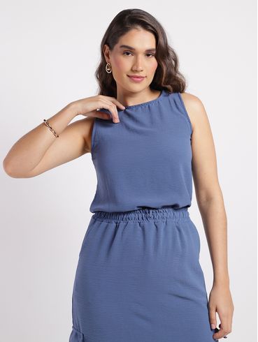 Blusa Regata Crepe Feminina AZUL