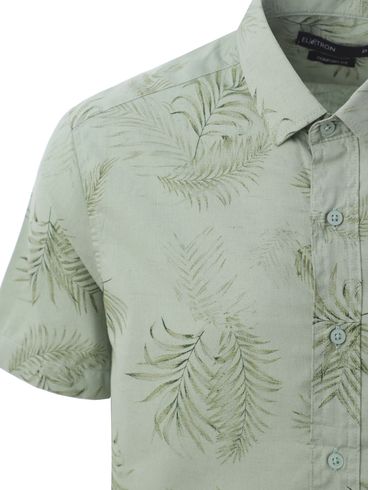 Camisa Slim Fit Manga Curta Eletrón Masculina VERDE