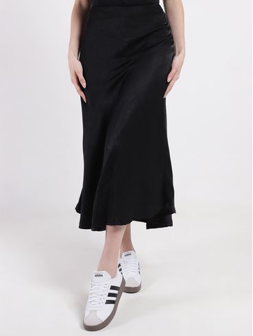 Saia Midi Godê Acetinada Feminina PRETO