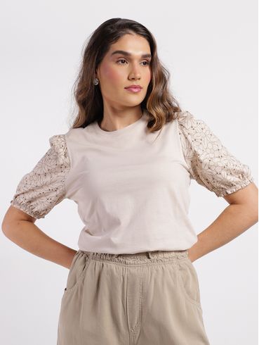 Blusa Manga Curta Feminina BEGE
