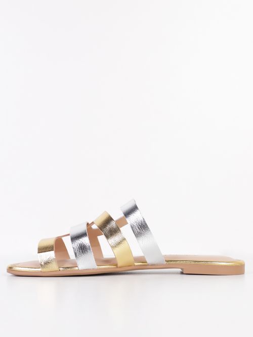 Rasteira Bico Quadrado Dakota Feminina DOURADO/PRATA