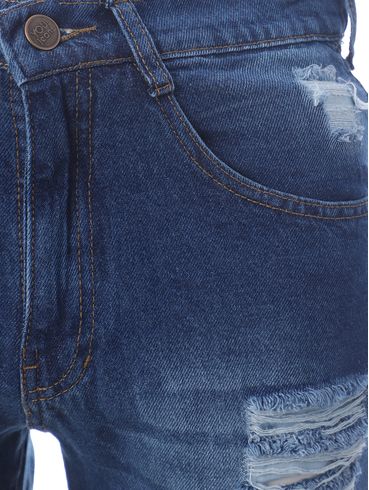 Bermuda Jeans com Puídos Masculina AZUL
