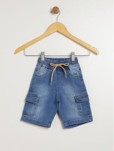 Bermuda Jeans Cargo Infantil Para Menino - AZUL