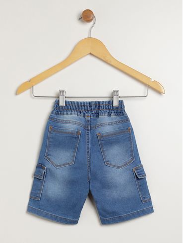 Bermuda Jeans Cargo Infantil Para Menino - AZUL