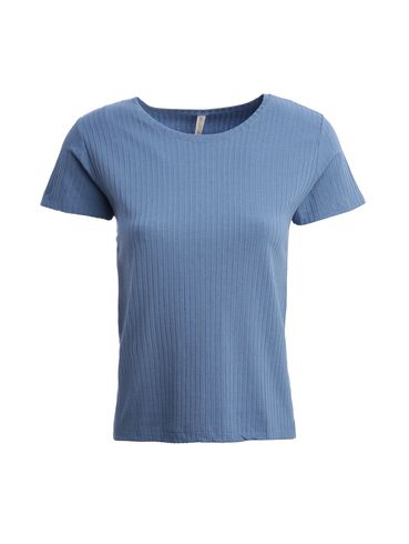 Blusa Manga Curta Canelada Feminina AZUL