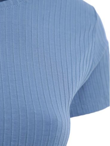 Blusa Manga Curta Canelada Feminina AZUL
