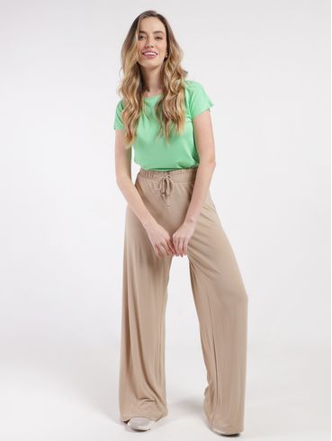 Calça Malha Crepe Pantalona Cativa Feminina BEGE