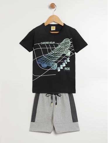 Conjunto Curto Infantil Para Menino - PRETO