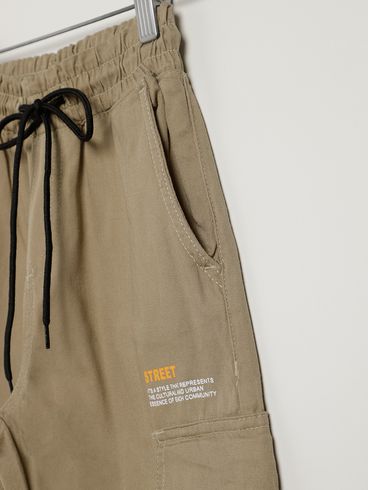 Calça Sarja Cargo Juvenil Para Menino - BEGE