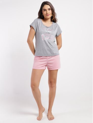 Pijama Curto Feminino MESCLA/ROSA