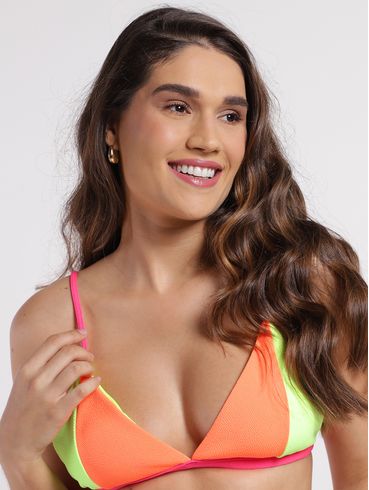 Biquíni Top Triangular Feminino VERDE/LARANJA/PINK