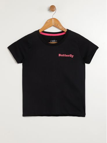 Blusa Manga Curta Juvenil Para Menina - PRETO