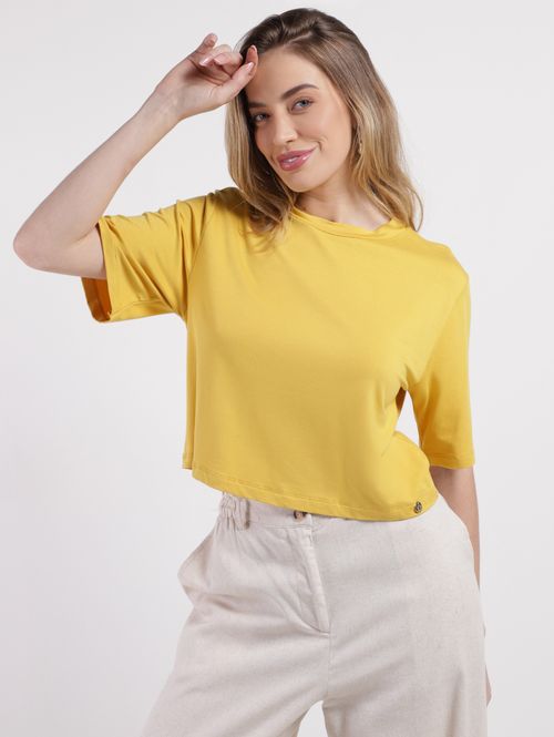 Blusa Manga Curta Cropped Autentique Feminina AMARELO