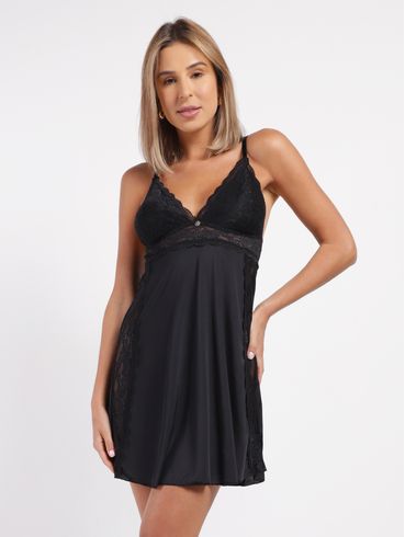 Camisola Liganete com Renda Feminina PRETO