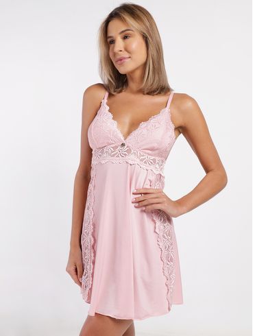 Camisola Liganete com Renda Feminina ROSA CLARO