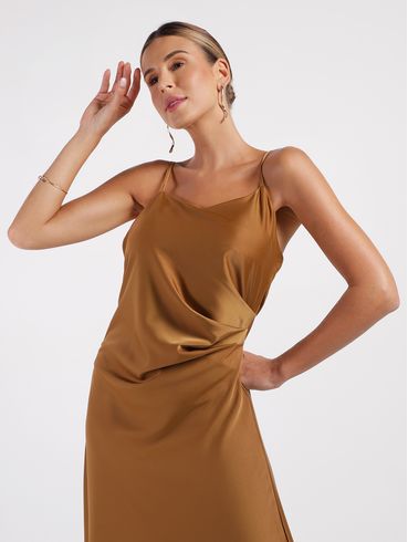 Vestido Slip Dress Acetinado Eagle Rock Feminino CAQUI