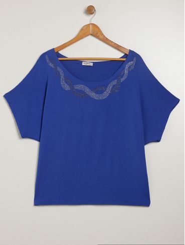 Blusa Manga Ampla Plus Size Feminina AZUL