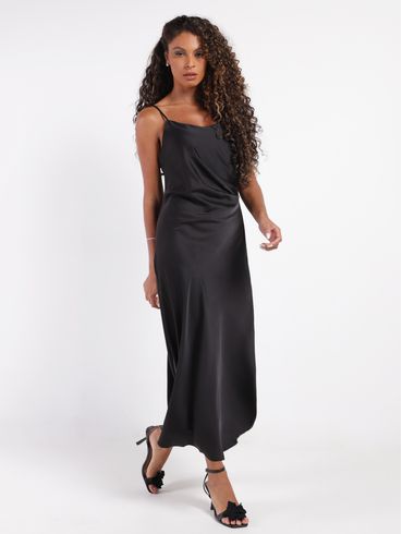 Vestido Slip Dress Acetinado Eagle Rock Feminino PRETO
