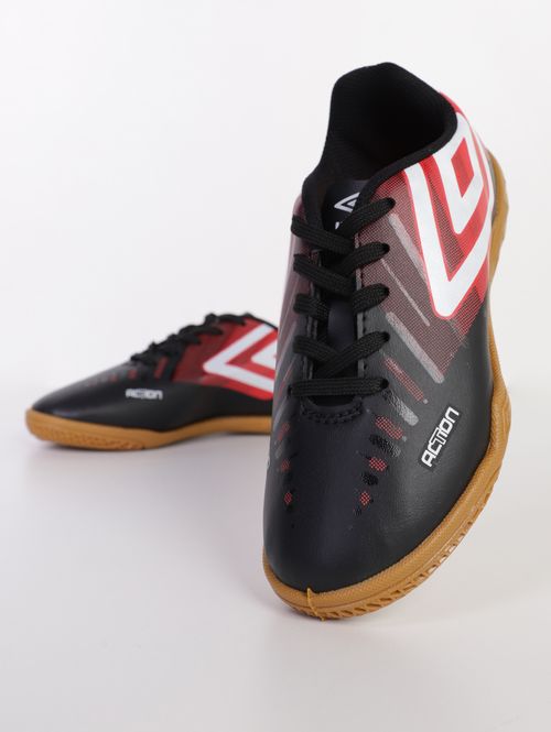 Tênis Futsal Umbro Juvenil Para Menino - PRETO/VERMELHO/BRANCO