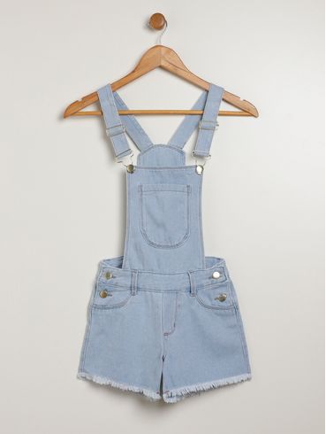 Jardineira Jeans Juvenil Para Menina - AZUL CLARO