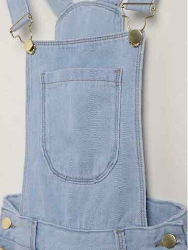 Jardineira Jeans Juvenil Para Menina - AZUL CLARO