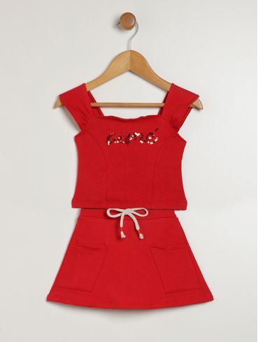 Conjunto Curto Infantil Para Menina - VERMELHO
