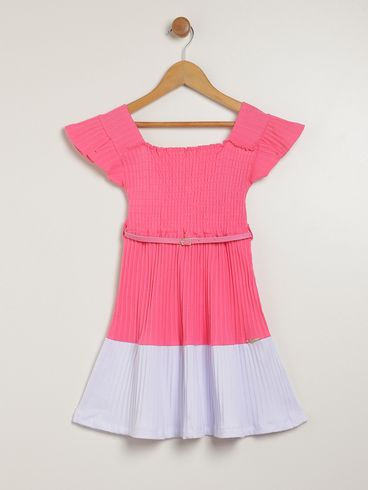 Vestido Canelado Infantil Para Menina - ROSA