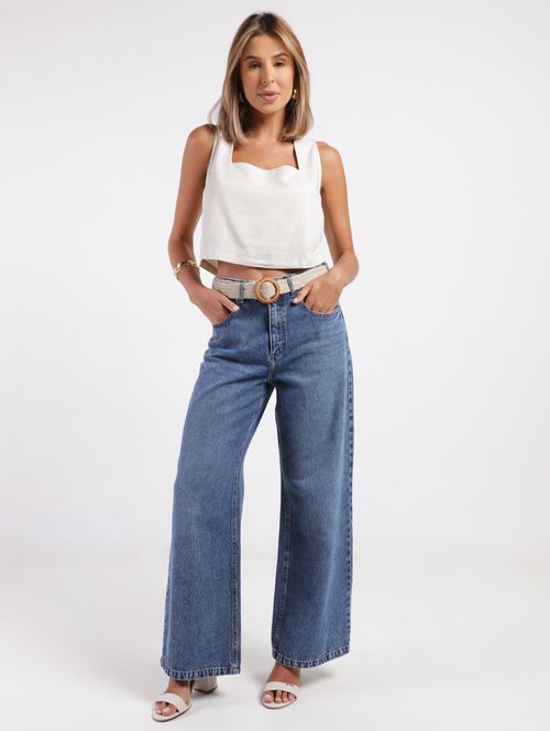 Calça Jeans Wide Leg Autentique Feminina AZUL