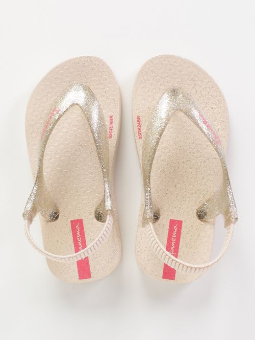 Chinelo Glitter Baby Infantil Para Bebê Menina - BEGE