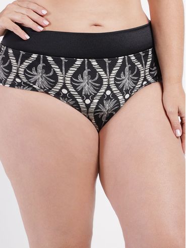 Calcinha de Biquíni Alta Plus Size Feminina PRETO