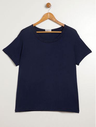 Blusa Manga Curta Plus Size Feminina MARINHO
