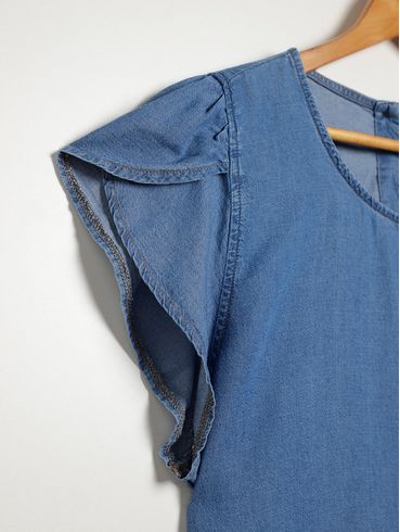Blusa Jeans Manga Curta Plus Size Feminina AZUL