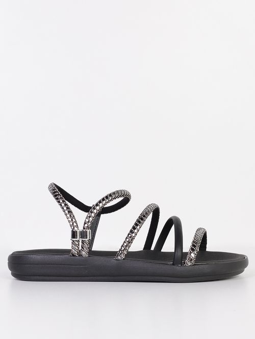 Sandália Papete Com Brilho Moleca Feminina PRETO/PRATA