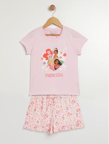 Pijama Curto Princesas Infantil Para Menina ROSA CLARO