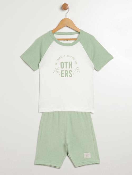 Conjunto Curto Kid+ Infantil Para Menino - OFF WHITE/VERDE