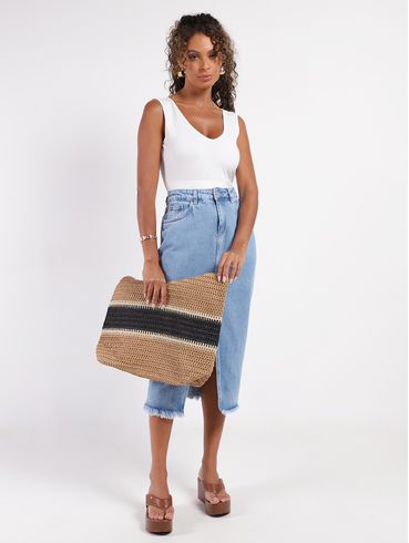 Saia Jeans Midi Sawary Feminina AZUL