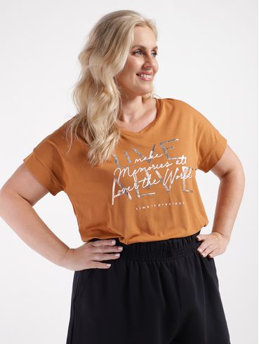 Blusa Manga Curta Plus Size Feminina MARROM