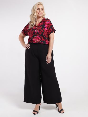 Camisa Manga Curta  Autentique Plus Size Feminina PRETO/ROSA