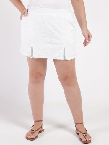 Short Saia Broderi Autentique Plus Size Feminino BRANCO