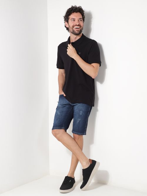 Polo Manga Curta Masculina PRETO