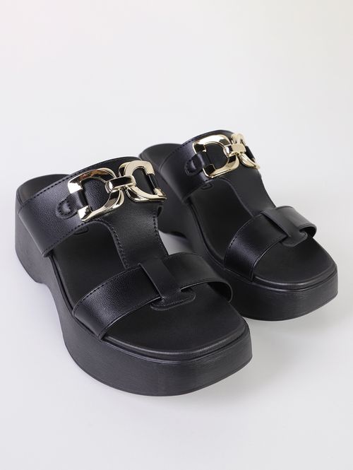 Tamanco Anabela Moleca Feminino PRETO/DOURADO