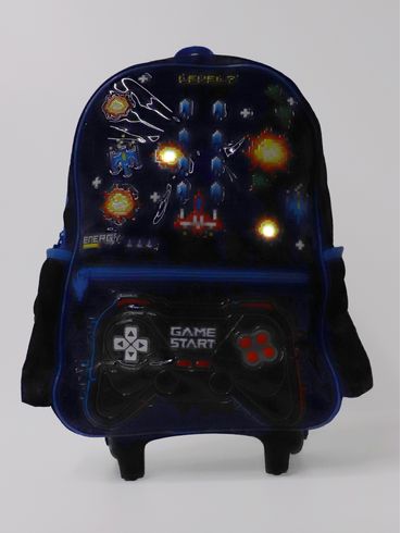 Mochila Escolar com Rodinhas e Luzes Infantil PRETO