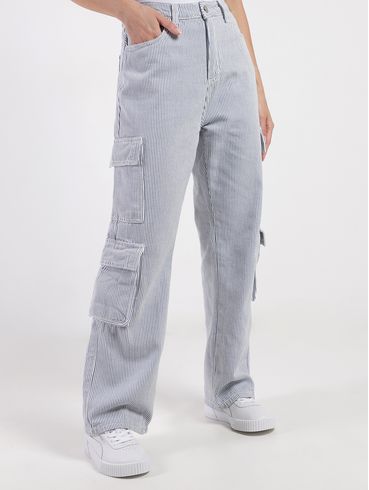 Calça Sarja Reta Cargo Sawary Feminina AZUL